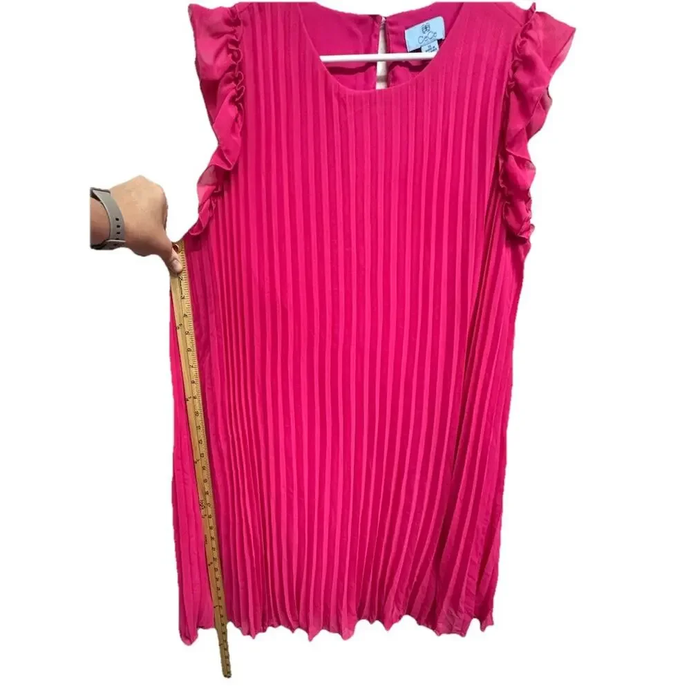 CECE Ruffle Pleated Shift Dress Womens Size 1X Bright Rose Lined - Picture 6 of 9